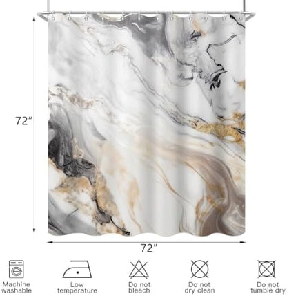 Beige Marble Shower Curtain Modern Abstract Luxury Gold Ink Texture Gray Ombre Watercolor Bathroom Curtain Set with Hooks Soft and Lightweight Waterproof Fabric Machine Washable 48" Wx72 L