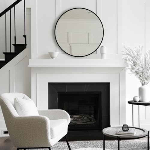 Black Circle Mirror 26 inch, Round Mirror, Matte Black Metal Frame