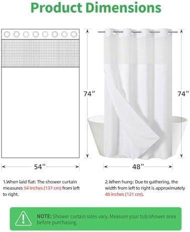 eachope No Hook Linen Texture Shower Curtain with Snap-in Liner,54x74 White