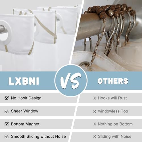 LXBNI Beige Khaki No Hook Shower Curtain with Liner, 71 x 77 Inch