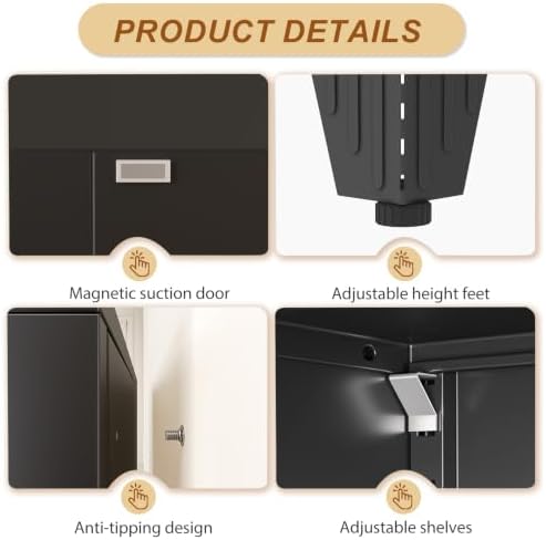 79" Black Metal Storage Cabinet with 2 Doors and 5 Adjustable Shelves,Steel Garage Tool Cabinet, File Cabinet,Kitchen Pantry Cabinet for Home,Office,Garage,School,Warehouse