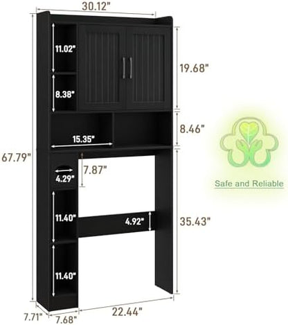 Vabches Farmhouse Over The Toilet Storage Cabinet with Barn Door, Black