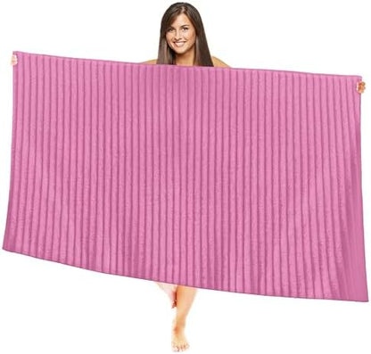 Elegant Comfort 100% Turkish Cotton Corduroy Ribbed Luxury Jumbo Bath Towel Ultra Soft - 35 x 70 Inch - Luxury Spa Premium Hotel Quality Highly Absorbent and Quick Dry Large Bath Towel, Light Pink