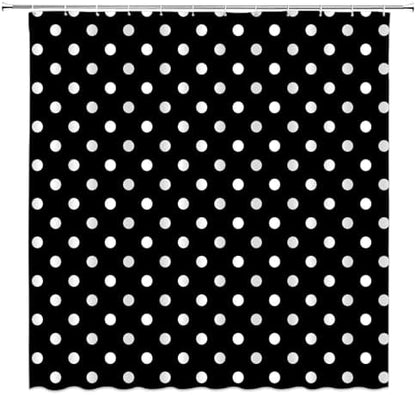 Polka Dot Shower Curtain Black White Retro Spot Vintage Fabric Decorative Bathroom Curtains with Hooks,70" Wx75 H