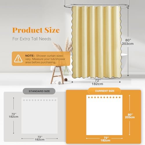 BTTN 72x80 Boho Scalloped Linen Textured Cloth Shower Curtain Set, Yellow