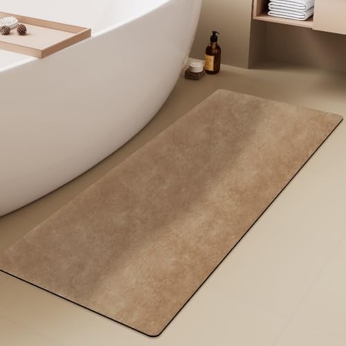 TYUU Thin Bath Mat Runner, Long Bathroom Rugs Non Slip, 24x70 Camel