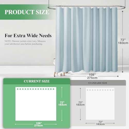 Dynamene Extra Wide Waffle Shower Curtain 256 GSM Fabric 108x72 Fog Blue