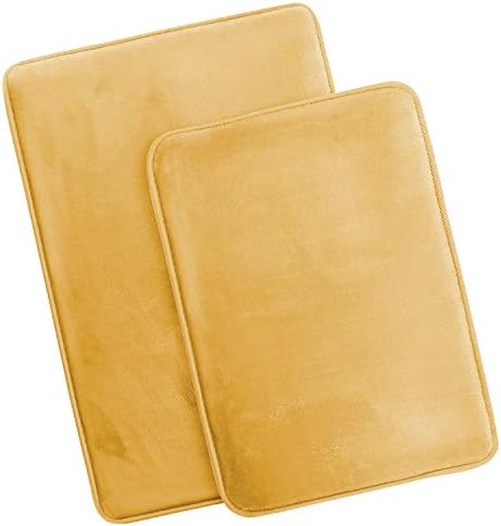 Clara Clark 2 Piece Bathroom Rugs Bath Mat Set, Velvet Memory Foam Bath Mats for Bathroom - Non-Slip, PVC Backing Bath Rugs, Washable - Dries Quickly, Gold