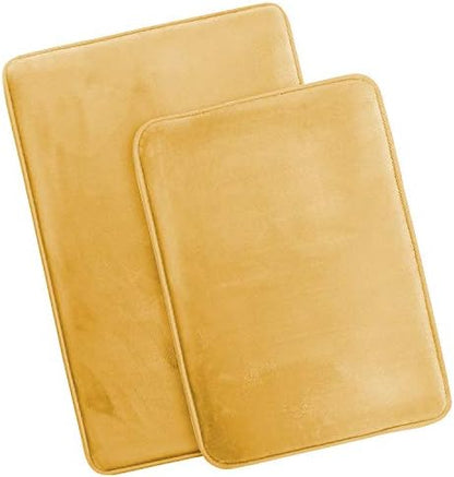 Clara Clark 2 Piece Bathroom Rugs Bath Mat Set, Velvet Memory Foam Bath Mats for Bathroom - Non-Slip, PVC Backing Bath Rugs, Washable - Dries Quickly, Gold