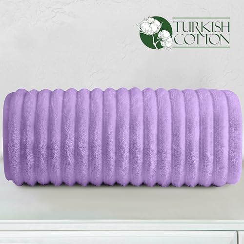 Elegant Comfort 100% Turkish Cotton Corduroy Ribbed Luxury Jumbo Bath Towel Ultra Soft - 35 x 70 Inch - Luxury Spa Premium Hotel Quality Highly Absorbent and Quick Dry Large Bath Towel, Lilac