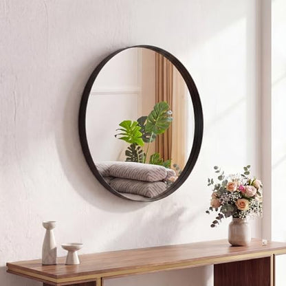 NEWBULIG 20-Inch Round Wall Mirror, Bathroom Wall Circle Mirror with Metal Frame, Bathroom Decor for Entryway, Living Room, Vanity, Black