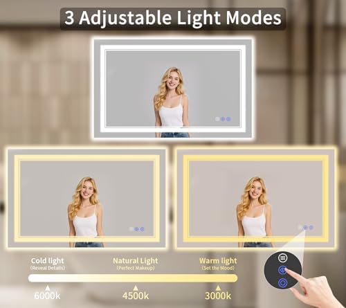 36"x48" LED Bathroom Mirror with Lights, Anti-Fog, Backlit + Front Lit, Shatter-Proof Tempered Glass