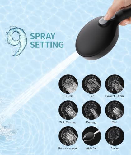 SR SUN RISE Filtered Shower Head with Handheld High Pressure 9 Spray Mode Showerhead Detachable Shower Head Water Softener Filters Beads for Hard Water Remove Chlorine 4 Filters Matte Black