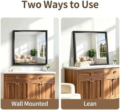 Bathroom Mirror, 30 x 30 inch Brushed Black Square Mirrors for Wall, 0.6" Thickened Deep Frame Rectangle Mirrors for Over Sink, Shatterproof Tempered Glass, Antirust, Horizontally or Vertically