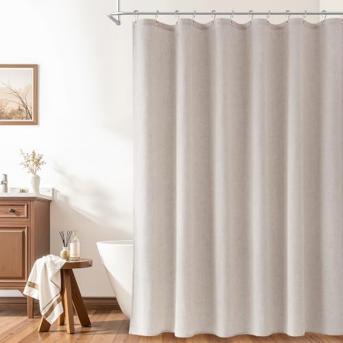 Naturoom Linen Shower Curtain 72 Inch Long for Bathroom Birch Beige 1 Panel