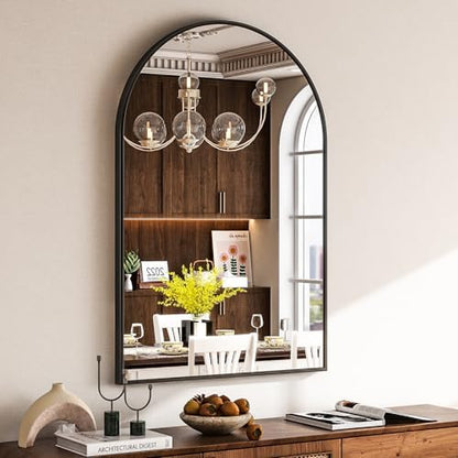 HARRITPURE 16"x24" Arched Bathroom Mirror - Black Wall Mounted Mirror - Black Arch Mirror - Aluminum Alloy Frame Bathroom Mirror Living Room, Bedroom, Bathroom and Entryway