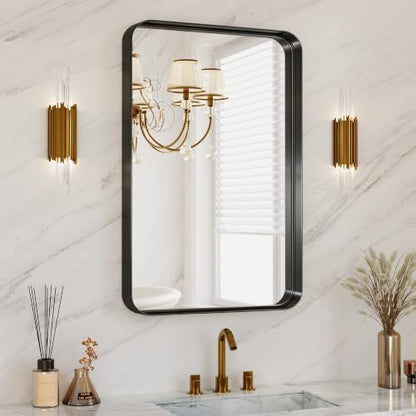 Bathroom Mirror for Wall, 30x20 Inch Rectangle Mirror,Matte Black Metal Framed Bathroom Vanity Mirror for Restroom Farmhouse, HD Tempered Glass,Anti-Rust Aluminum Alloy Mirror