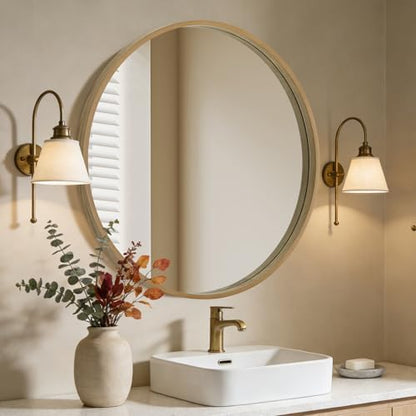 WallBeyond Round Wood Mirror, 36" Round Modern Decoration Large Circle Wall Mirror for Bathroom Living Room Bedroom Entryway, Natural
