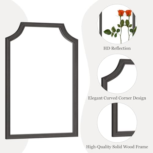 WallBeyond Scalloped Wood Mirror for Small Bathroom Vanity 20x30 Inch Rectangle Wall Mirror Decor for Hallway Bedroom Living Room Home (Black)