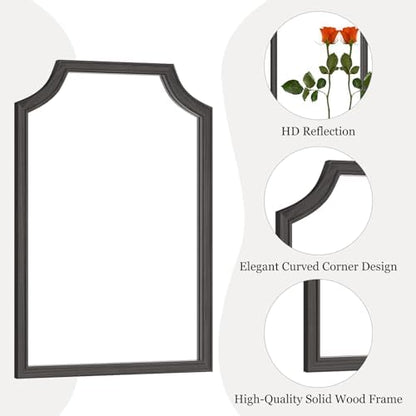 WallBeyond Scalloped Wood Mirror for Small Bathroom Vanity 20x30 Inch Rectangle Wall Mirror Decor for Hallway Bedroom Living Room Home (Black)