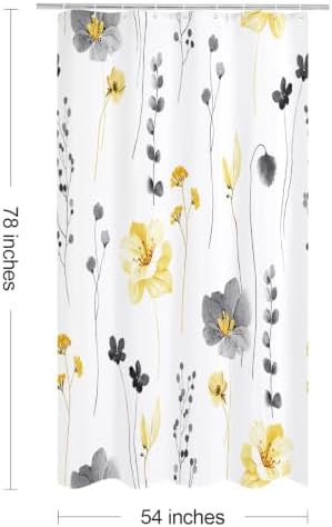 Gibelle Yellow Beige Watercolor Floral Fabric Shower Curtain, 54x78