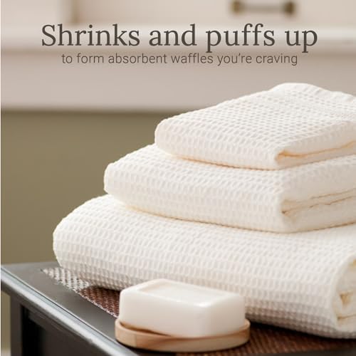 GILDEN TREE Waffle Towel Set Quick Dry Thin | 2 Bath Towels | 2 Hand Towels | 2 Washcloths, Classic Style (Cream)