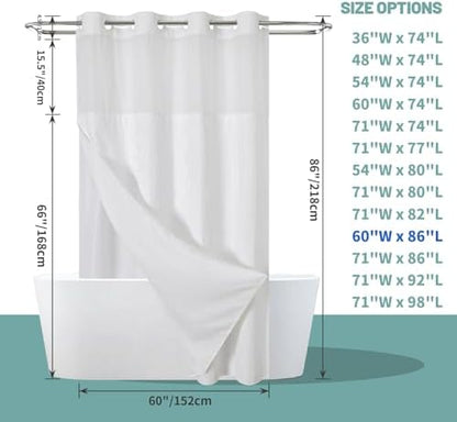 eachope No Hook Waffle Shower Curtain with Snap-in Liner, 60x86 Inch, White