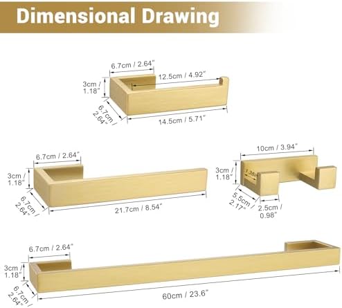 Lairuier Brushed Gold Bathroom Accessories, 23.6 inches Towel Bar Set