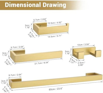 Lairuier Brushed Gold Bathroom Accessories, 23.6 inches Towel Bar Set