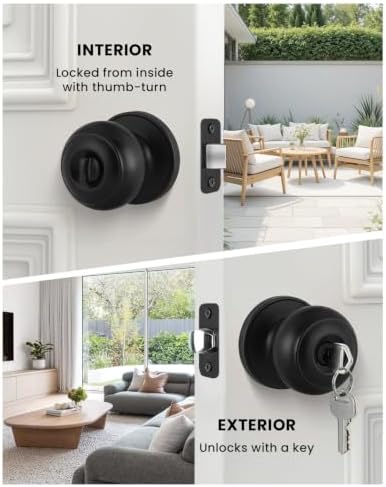 Haidms 3 Pack Matte Black Door Knobs with Lock and Key, Keyed Alike Keyed Entry Door Knobs Exterior, Black Doorknobs for Bedroom