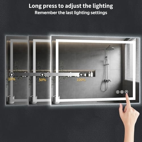55"x36" LED Bathroom Mirror with Lights, Backlit+Frontlit, Anti-Fog