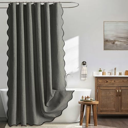 MIULEE Charcoal Grey Scalloped Linen Shower Curtain 72x72 Inches