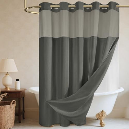 WONICY No Hook Shower Curtain with Liner, Charcoal Grey, 71 x 74 Inch