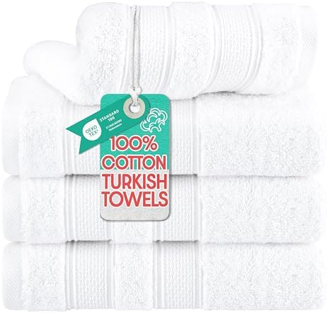 American Soft Linen Salem 100% Cotton Turkish 4 Piece Hand Towels for Bathroom, 600 GSM Soft Absorbent Quickdry Hand Face Towel Set, White