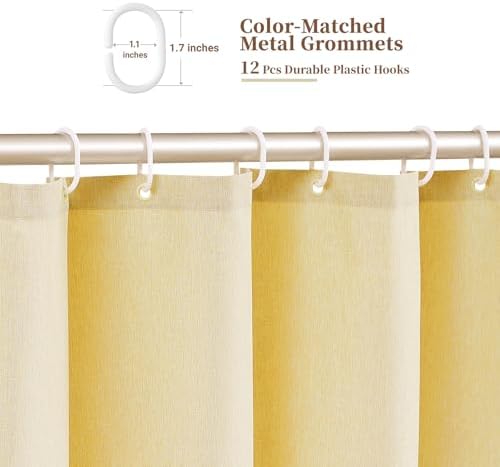 BTTN Boho Scalloped Linen Textured Cloth Shower Curtain Set, 72x84, Yellow