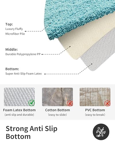 ILANGO Teal Bathroom Rugs 70" × 24" Non Slip & Super Absorbent Thick Soft, Washable Bath Carpet Runner for Floor, Microfiber Plush Shaggy Bath Mats with Rubber for Bedroom Bathtub Shower Room