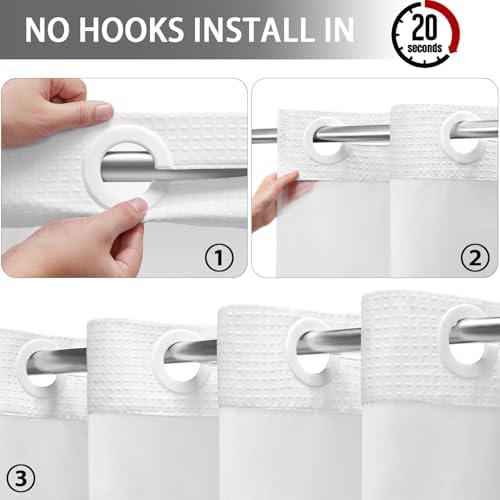 No Hook Shower Curtain with Liner Hotel Waffle PEVA Window White 72W X 75L