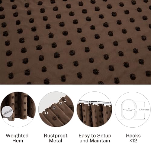 Siiluminisoy Brown Boho Farmhouse Shower Curtain Woven Fabric Shower Curtain, 72 x 78 Pleat Floral Puffs Tufted Textured Modern Farmhouse Minimalist Shower Curtain Set for Bathroom