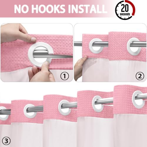 No Hook Shower Curtain with Liner Set Hotel Waffle Blush Pink 72W X 75L