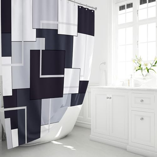 BTTN 72x96 Long Modern Geometric Waterproof Fabric Shower Curtain, Black