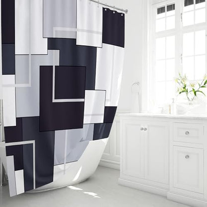 BTTN 72x96 Long Modern Geometric Waterproof Fabric Shower Curtain, Black