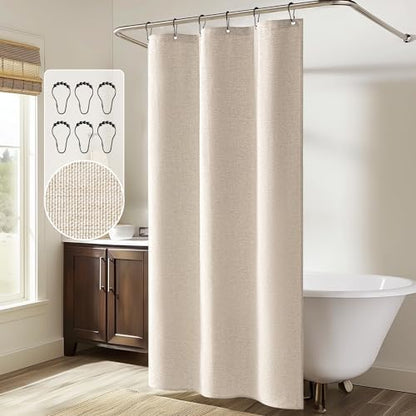 MIULEE Stall Linen Fabric Shower Curtain Cream Beige W36*L72 6 Metal Hooks