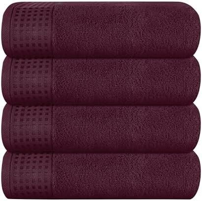 GLAMBURG Ultra Soft 4 Pack Oversized Bath Towel Set 27x54 inches, 100% Cotton Bath Towels, Highly Absorbant Compact Quickdry & Lightweight Towel, Ideal for Gym Travel Camp Pool - Burgundy