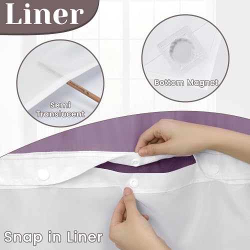 SORTTO No Hook Slub Shower Curtain with Liner, 71x74, Purple