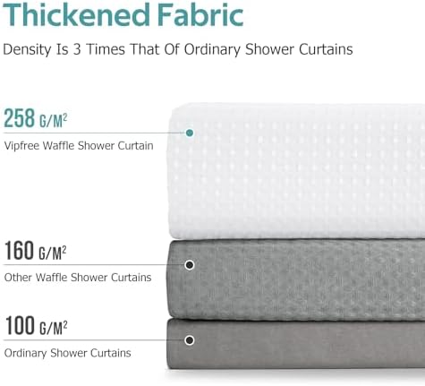 Vipfree 3 in 1 Shower Curtain Set, Waffle Shower Curtain and Liner Set with 12 Double Sided Shower Curtain Hooks, 258GSM Luxury Weighted Cloth Shower Curtains for Bathroom, 72 W x 72 H, White
