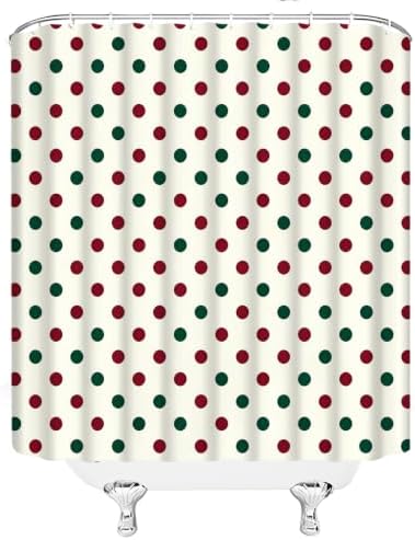 Polka Dot Christmas Shower Curtain Bathroom Decor with Hooks,70"Wx78"H