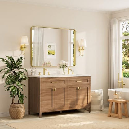 TETOTE 48 x 36 Inch Gold Bathroom Mirror, Champagne Gold Brushed Metal Framed Modern Vanity Mirror, Brushed Brass Rectangle Decorative Wall Mirrors Shatterproof (Horizontal/Vertical)