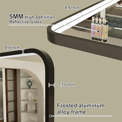 40"x30" Black LED Bathroom Mirror with Lights, 3000K/4500K/6000K