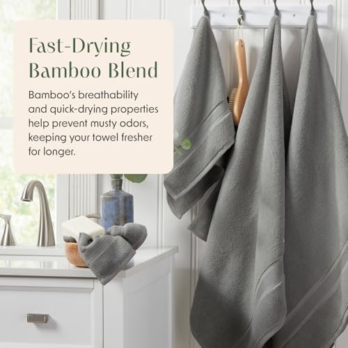 Springtree Home Luxury Bamboo Rayon Hand Towel Set | 6-Pack | Carbon Grey