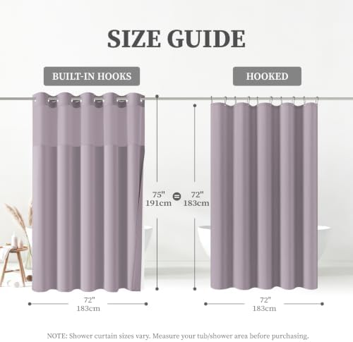 BTTN Lavender Ringless Linen Look Shower Curtain with Snap in Liner, 72x75